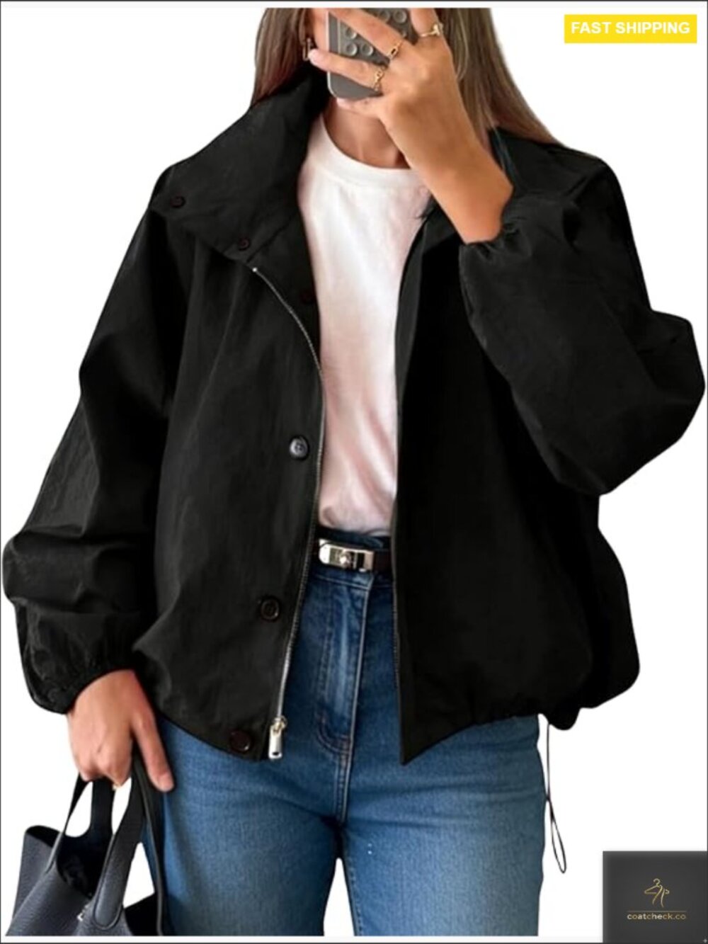 Lightweight Bomber Jacket High Neck Zip Up Windbreaker Streetwear Oversized